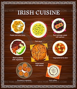 Irish cuisine menu with Ireland dishes - vector clip art