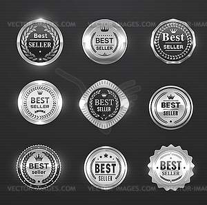 Best seller silver labels, awards and seal, medals - vector image