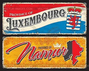 Namur, Luxembourg Belgian province vintage plates - vector clipart