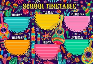 Timetable schedule, mexican cactuses, guitars - vector image