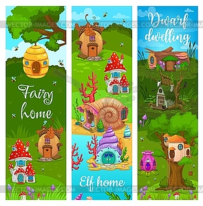 Dwarf, elf and fairy cartoon dwellings and houses - vector clipart / vector image