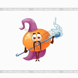 Orange citrus fruit magician wizard in hat, cape - vector image