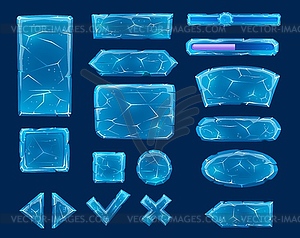 Cartoon ice buttons, game interface element - vector image