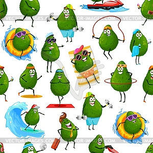 Avocado cartoon characters pattern background - vector clipart