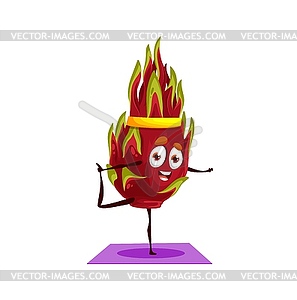 Dragon fruit cartoon character fitness yoga sport - vector image