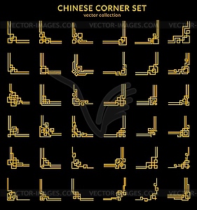 Asian Chinese golden frame corners and dividers - vector clip art