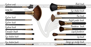 Makeup cosmetic luxury brushes, realistic mockups - vector clip art