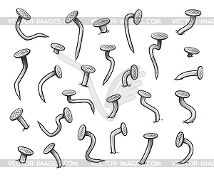 Мультяшные гнутые ногти. набор стальных металлических гвоздей - клипарт в векторном формате