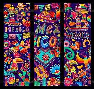 Mexican banners, sombrero, guitar and poncho - vector clipart / vector image