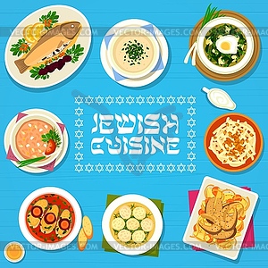 Jewish cuisine restaurant dishes banner - vector image