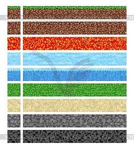Game cubic pixel textures, backgrounds set - vector clipart