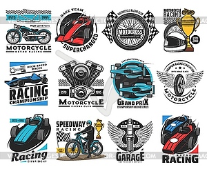 Auto, car and motor racing sport icons - vector clip art