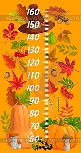Thanksgiving autumn kids height chart with pumpkin - vector image