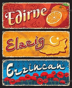 Edirne, Elazig and Ezzincan Turkish il provinces - vector clip art