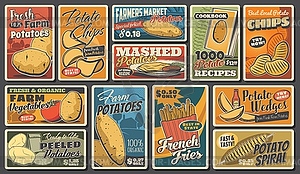 Potato food products, french fries, wedges, chips - vector image