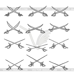 Crossed pirate sabers, swords and epee sketch - vector image