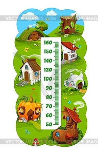 Kids height chart, cartoon fairy home dwellings - vector clipart