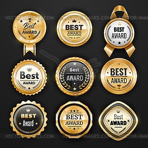 Golden award seals, medal, mark, badge and labels - vector clipart