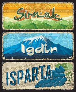 Sirnak, Isparta, Igdir, Turkish il province plates - vector image