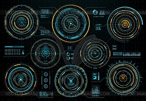 HUD futuristic circular interface screen panel set - vector clipart