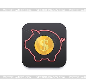 Piggy bank with golden coin icon of money saving - vector clip art