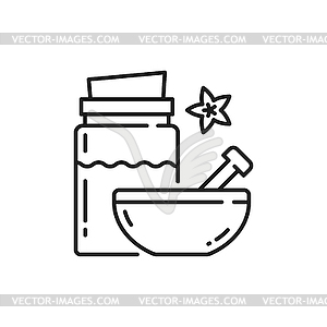 Bowl of spa powder mortar and pestle icon - vector image