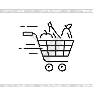 Shopping cart, grocery products online delivery - vector clip art