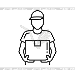 Courier in cap, box pack in hand, express delivery - vector EPS clipart