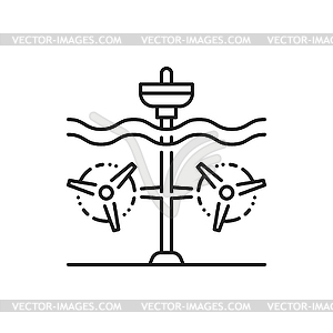 Tidal power plant with turbines, wave station icon - vector clipart