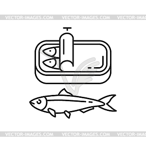 Sardines in tin can fish, Portugal food - stock vector clipart