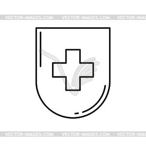 Shield with Swiss flag or cross, healthcare emblem - vector image