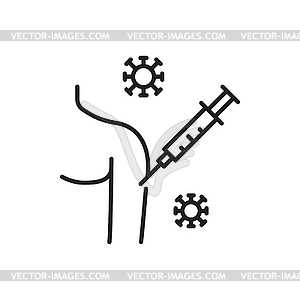 Vaccination thin line icon, injection in shoulder - vector EPS clipart