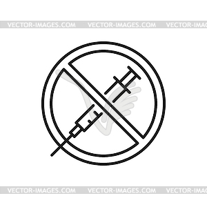 Syringe under forbidden sign, anti vaccination - vector clipart