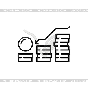 Coins stack with arrow down, money debt chart icon - stock vector clipart