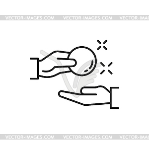 Receiving money icon, hand with coin make payment - vector clipart