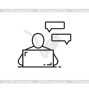 Freelancer chatting on compute, speech bubbles - vector image