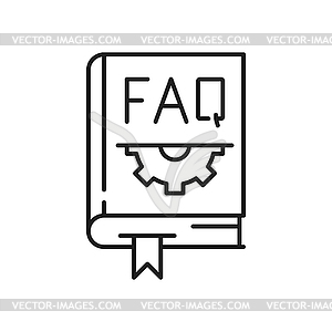 FAQ question book, gear and bookmark icon - vector clipart