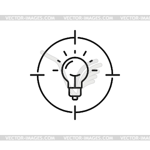 Light bulb in target aim, new ideas and innovation - vector clipart