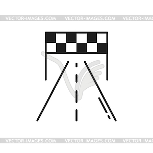 Checkered flag on finish race road, aim achieved - vector clipart