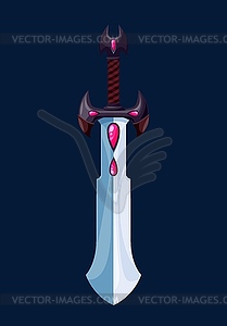 Magical cartoon sword blade with red crystals - vector image