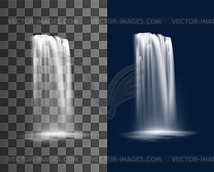 Waterfall cascade, realistic water fall, flow pour - vector clipart