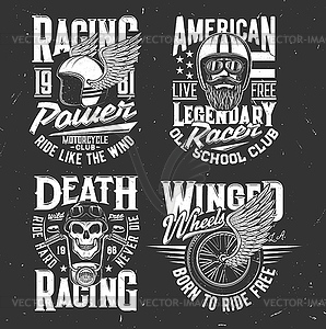 Rally or racing club and motorsport t-shirt prints - vector clipart