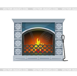 Home interior fireplace with burning fire - vector image