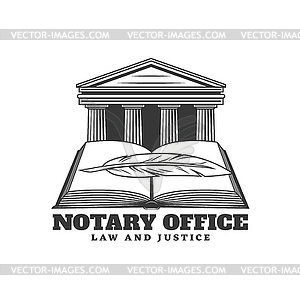 Notary service icon with building and book - vector clip art