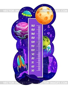 Kids height chart with space planets growth meter - vector clip art