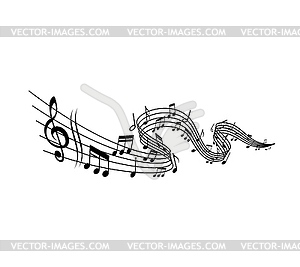 Melody wave, music notes, swirl of musical staff - vector clipart