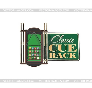 Pool cue rack icon of billiards sport game - vector image