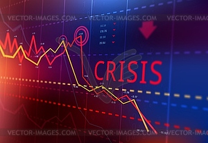 Financial crisis, stock market trading crash graph - vector image