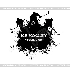 Хоккейный спорт гранж-постер, силуэты игроков - векторный клипарт