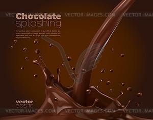 Поток шоколада или какао-молока с брызгами короны - векторное изображение клипарта